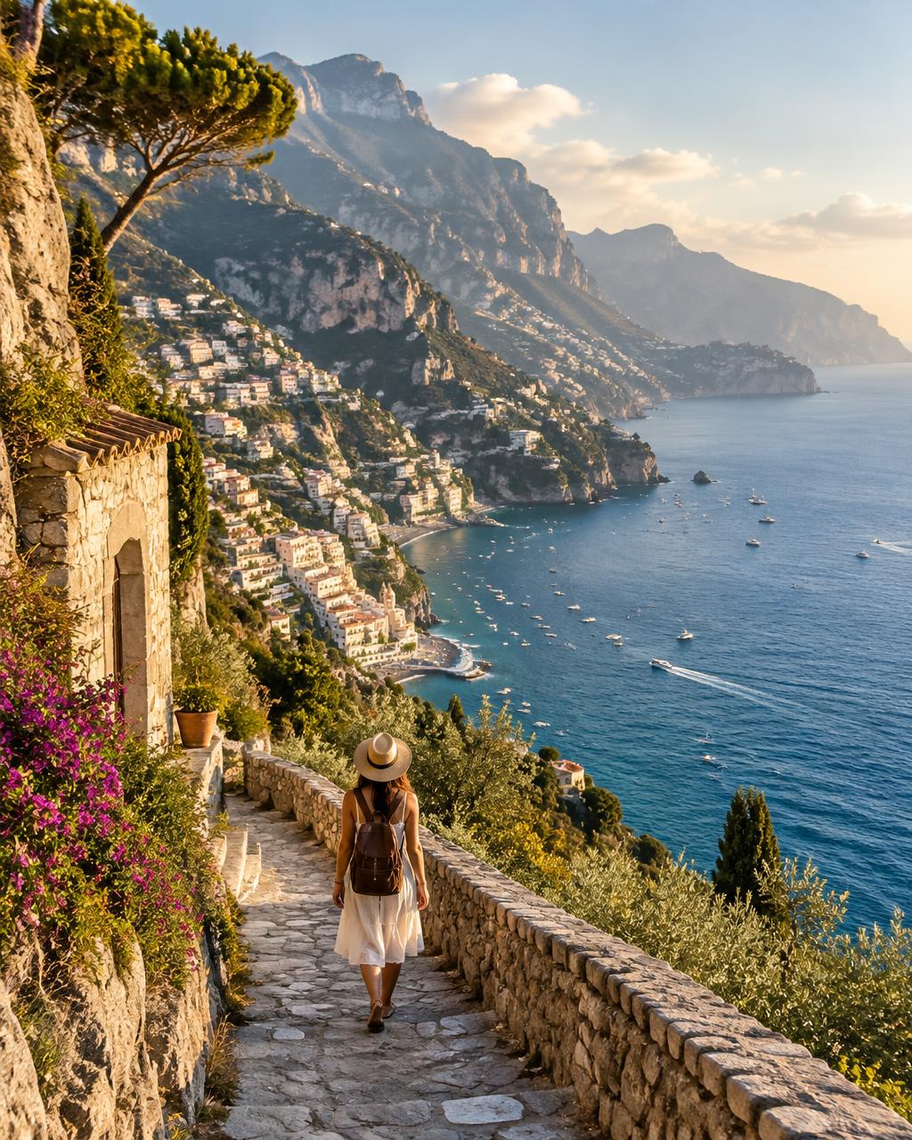 A coastal road winding above the sea