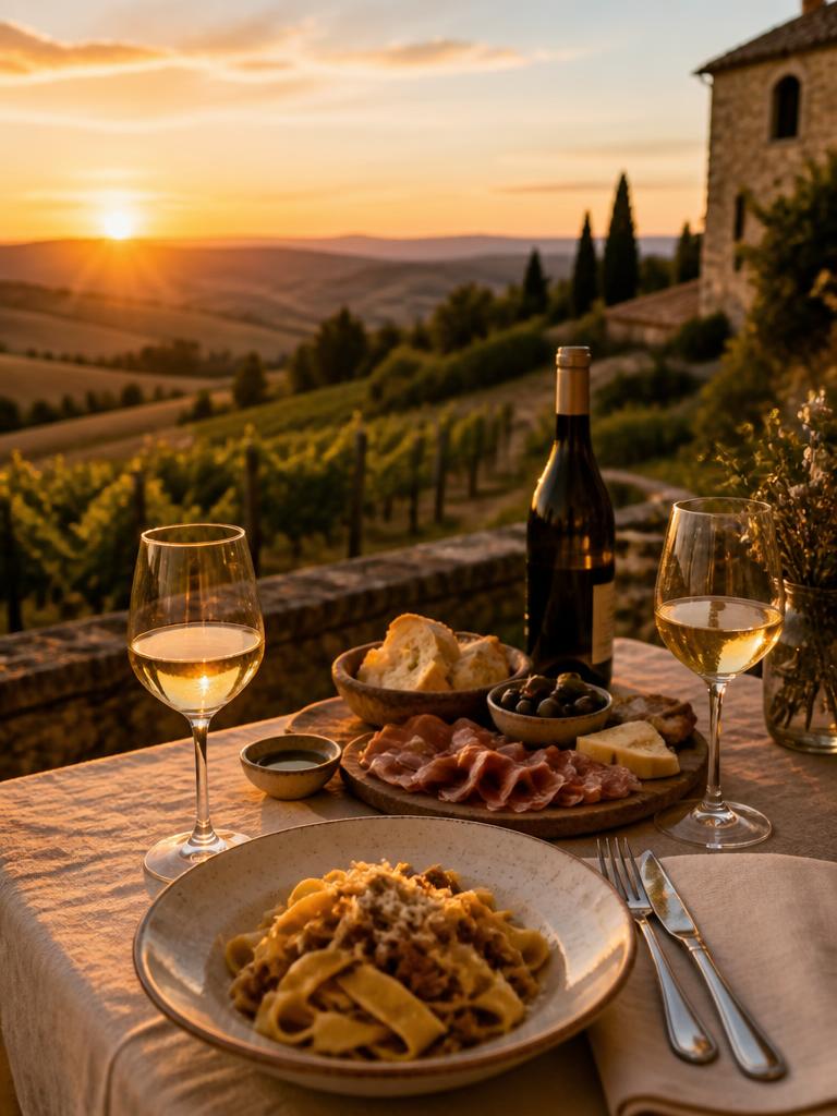Sunset dinner in a Tuscan vineyard